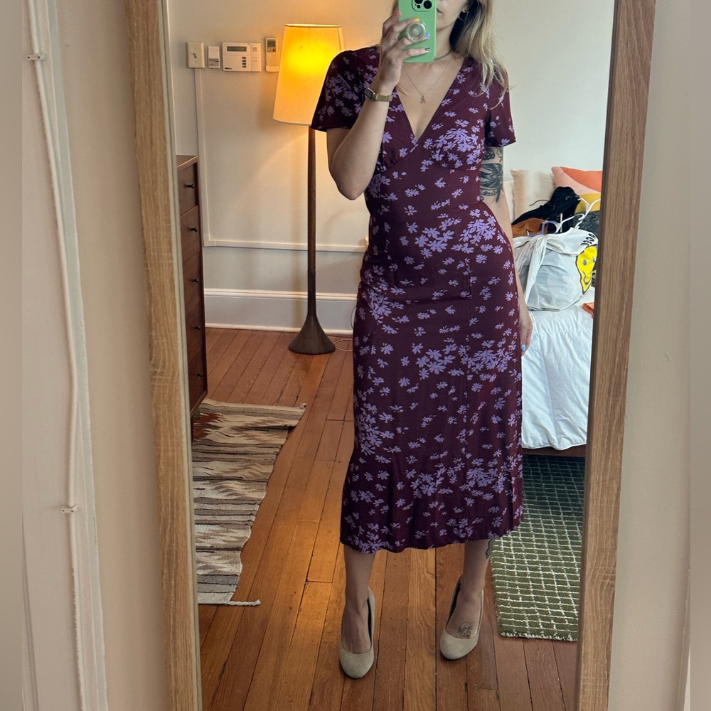 Madewell Purple V Neck Flutter Sleeve Midi Dress Size 0